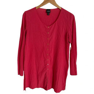 Eileen Fisher size XS Pink Button Up Tunic Shirt Top 100% Cotton Crepe Textured
